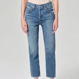 Agolde Riley Crop High Rise Straight Leg Size 27 Medium Indigo Wash